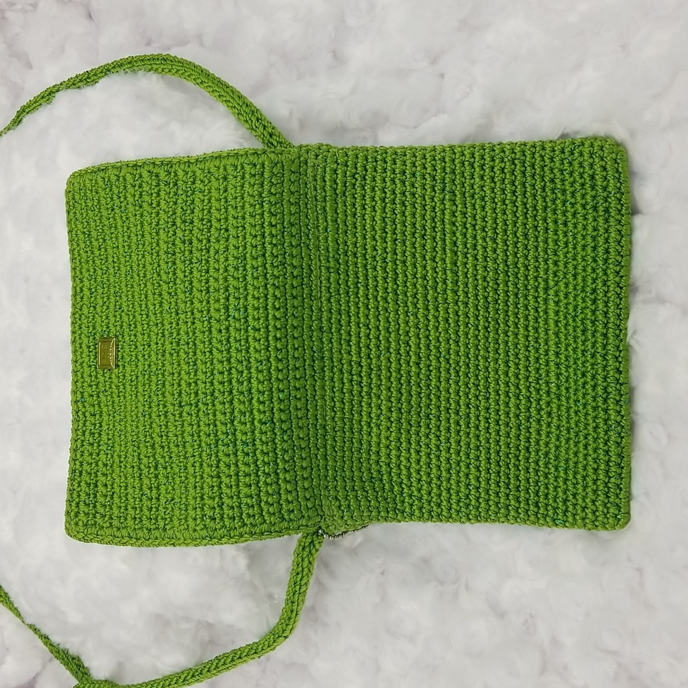 The Sak Crochet Lime Green with Green Sparkle Square Zipper Crossbody Bag - Picture 8 of 14